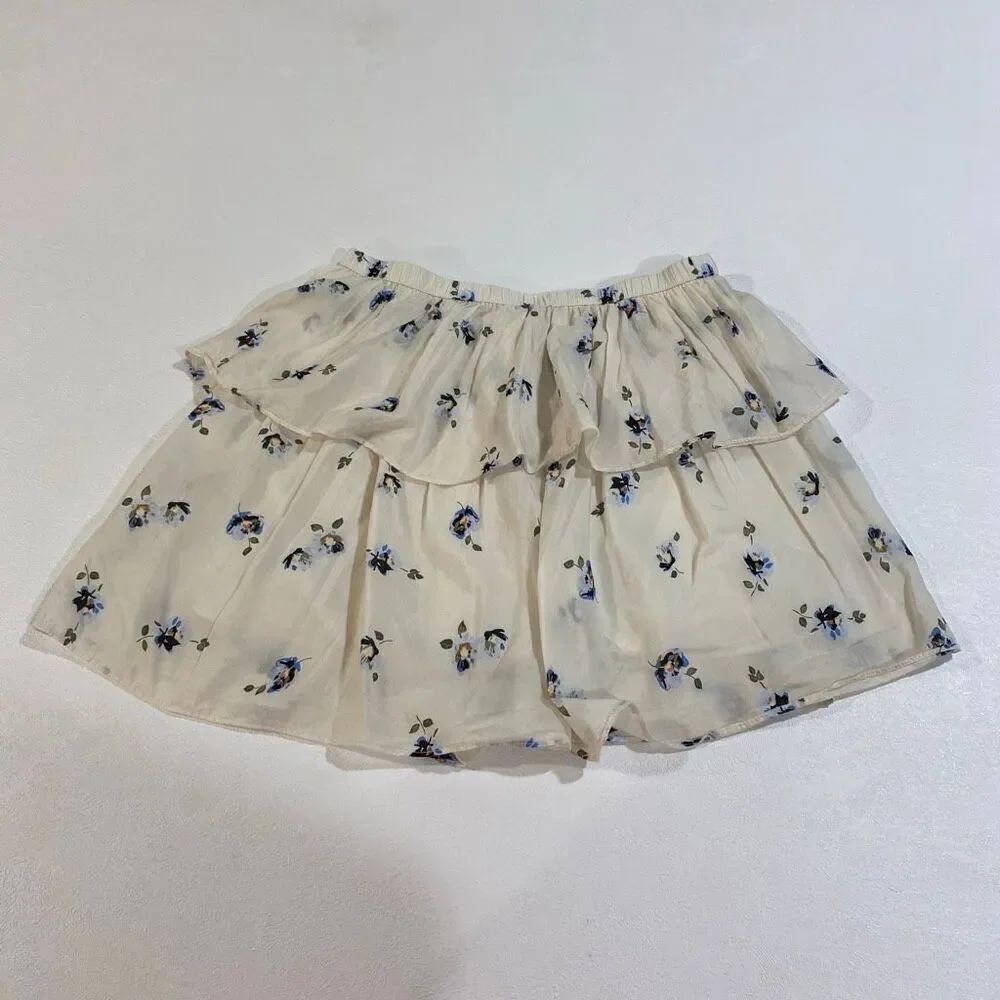 Universal Thread Floral Ruffle Shorts Size Small Cream Blue Boho
